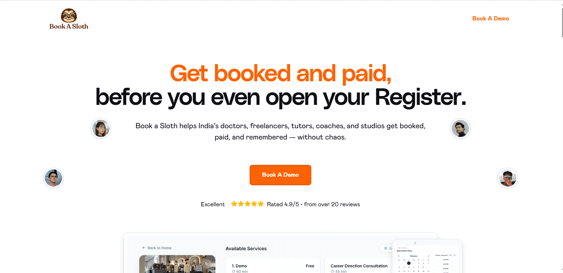 Book A Sloth website before the redesign